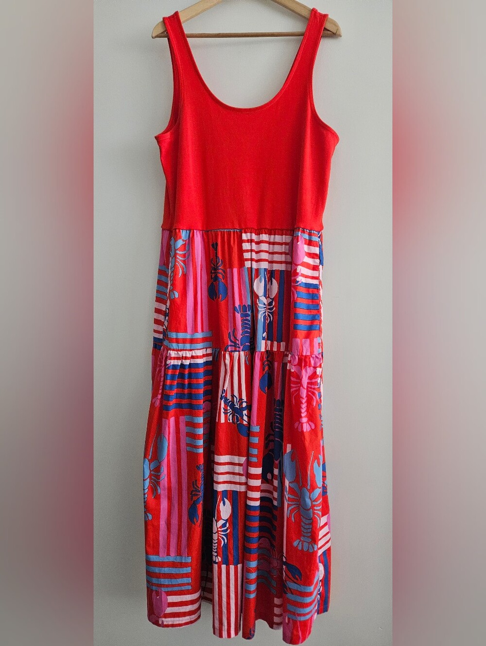 J. Crew Factory Tiered Mixed Media Maxi Dress Vibrant Flame Multi Size Tall XL